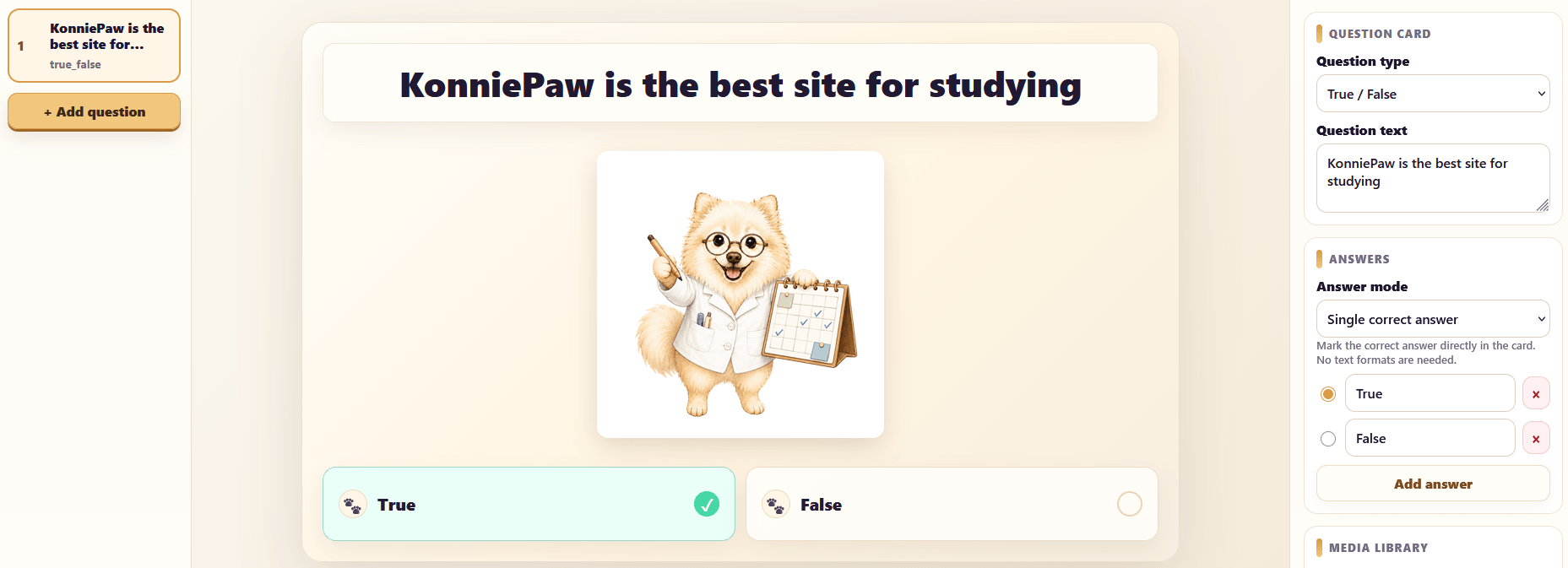 Teacher live quiz studio with media and answer options